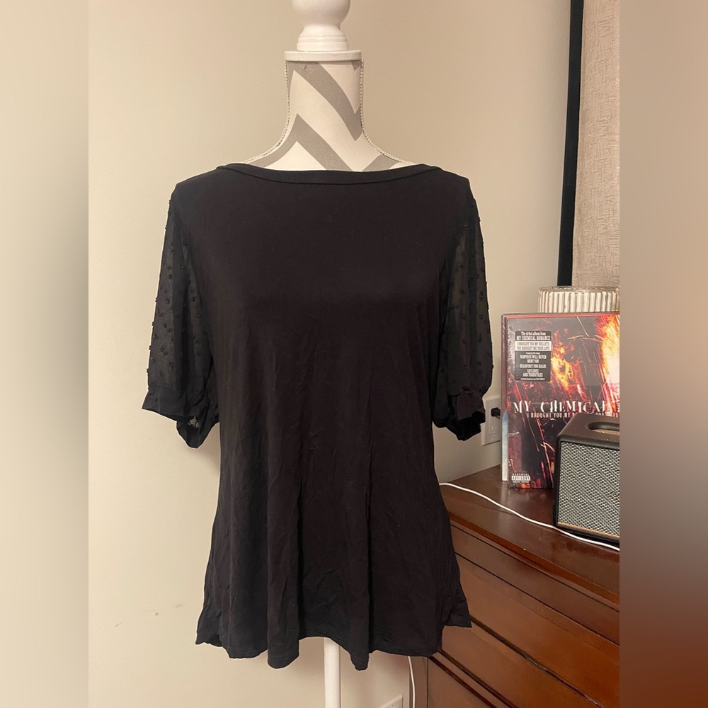 Source Unknown Black Blouse with Sheer Sleeves